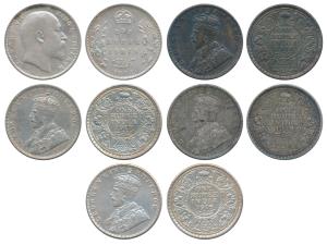 Edward VII and George V, Silver Rupee (5), 1904, 1917, 1918, 1919 (2), Bombay and Calcutta