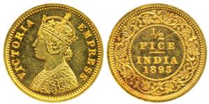 Victoria Empress, Gold Proof Restrike ½ Pice, 6.52g, 1893, Off Metal Strike in Gold, obv. 