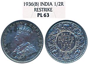 George V, Silver Proof Restrike ½ Rupee, 1936, Bombay Mint (Prid 350). Proof Restrike, nic