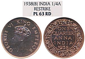 George VI, Silver Proof Restrike ¼ Anna, 1938, Calcutta Mint (Prid 684). Proof Restrike, N
