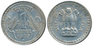 Cupro-Nickel Rupee, 1970, Bombay Mint, Year of corn, rev. national emblem. Extremely Fine.