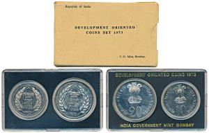 1973 Uncirculated Set, Grow More Food, set of 2, Rupees 10 and 20. In immaculate condition