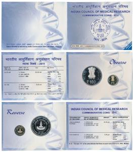 2011 Proof Set, Indian Council of Medical Research, set of 2, Rupees 5 and 100. In immacul