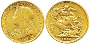 Australia, Victoria Queen, Gold Sovereign, 8g, 1898, Veiled head, ’M’ mint mark for Melbou