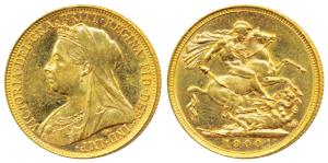 Australia, Victoria, Gold Sovereign, 8g, 1900, Veiled head, ’M’ mint mark for Melbourne Mi