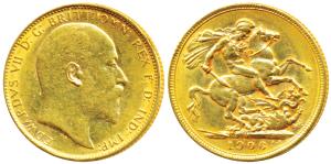 Australia, Edward VII, Gold Sovereign, 8g, 1906, ’M’ mint mark for Melbourne Mint (KM 15).