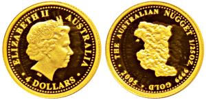 Australia, Elizabeth II, Gold 4 Dollars, 1.13g, 1/25 ounce, The Australian Nugget, rev. ma