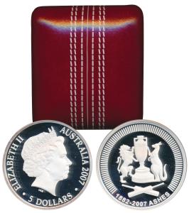 Australia, Silver $5, 36.3g, 2007, 125 years of the Ashes series between England and Austr