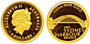 Australia, Elizabeth II, Gold 5 Dollar, 1.25g, Sydney Harbour Bridge, 2007. Proof.