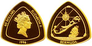 Bermuda, Elizabeth II, Gold Proof Triangle $60, 31.48g, .999 fine, 1996, a map of the isla