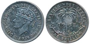 British West Africa, George VI, Nickle Shilling, 1952, the words TRIAL in raised letters o