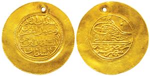 Egypt, Ottoman, Osman III, Gold 2 Zeri Mahbub, 5.05g, obv. Tughra (KM 99). A hole in the c