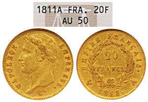 France, Napoleon III, Gold 20 Francs, 6.5g, 1811 A, Paris Mint, laureate head, (KM 695.1).