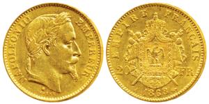 France, Napoleon III, Gold 20 Francs, 6.47g, 1868 A, Paris Mint, obv. laureate head, rev. 