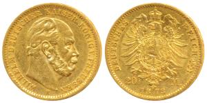 Germany, Prussia, Wihelm I, Gold 20 Mark, 7.92g, Berlin Mint, 1873B, obv. head to right, r