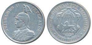 German East Africa, Wilhelm II, Silver 2 Rupien or Double Rupee, 23.25g, 1893 (KM 5). Very