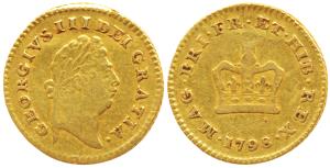 Great Britain, George III, Gold 1/3 Guinea, 1798, Crown on rev. (KM 620). About Very Fine,