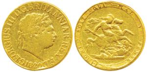 Great Britain, George III, Gold Sovereign, 7.76g, 1820, St. George slaying a dragon within