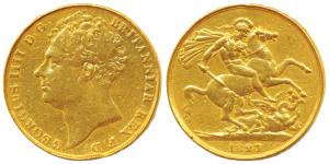 Great Britain, George III, Gold 2 Pounds, 15.88g, 1823, St. George slaying a dragon on rev