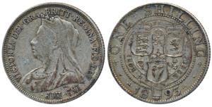 Great Britain, Victoria, Silver Shilling, 1893, matured bust. Fine+.