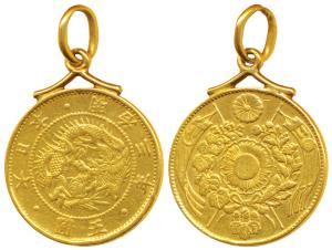Japan, Meiji, Gold 5 Yen, 9g, Year 3, 1870 AD, obv. dragon within beaded circle, rev. unbu