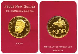 Papua New Guinea, Gold 100 Kina, 9.57g, Independence in 1975, Bird of Paradise on rev., .9