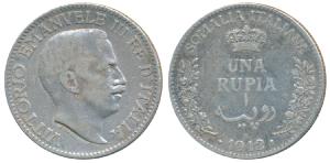 Somalia Italia, Silver Una Rupia, 1912 (KM 6). Very Fine, Rare.