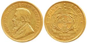 South Africa, Gold Kruger 1 Pond, 8.01g, 1898, rev. Single shaft wagon, (KM 10.2). Very Fi