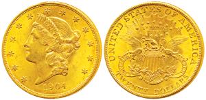 United States of America, Gold (Dollars) $20, 33.34g, Liberty on obv., motto above eagle, 