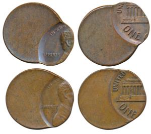 United States of America, Lincoln, Copper Cent, Error, 80% and 60% off-centre, due to the 
