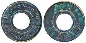 Famine Relief Grain Token, Copper ½ Seer, 2.44g, obv. Relief ½ Seer Token 1876, Uniface (K