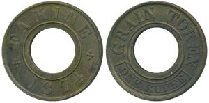Famine Relief Grain Token, Brass 1 Rupee, 4.89g, obv. Grain Token / One Rupee, rev. Famine