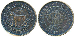 Hyderabad, Copper Token (size of a Rupee or ½ Anna) 10.73g, Bombay Mint, obv. Greenwood & 