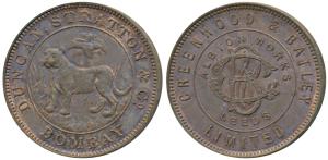 Hyderabad, Copper Token (size of a ½ Rupee or ¼ Anna) 5.6g, Bombay Mint, obv. Greenwood & 