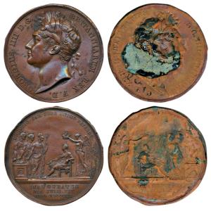 Coronation of George IV, Copper repousse Shell, bust of the ruler to left on obv., the kin
