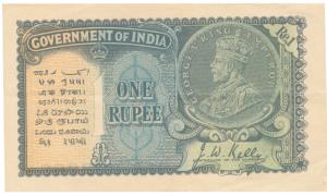 George V, Rupee 1, 2nd issue, 1935, signed J. W. Kelly, Prefix A (J&R 3.2.1B). Extremely F