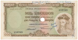 Indo-Portuguese, 1000 Escudos, 7th issue, 1959, Banco Nacional Ultramarino, (J&R 12.40.5).
