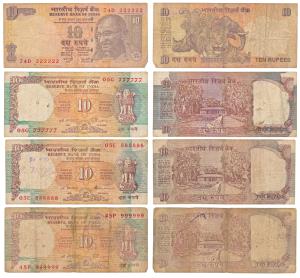 Rupees 10, signed Y.V. Reddy, C. Rangarajan (2), S. Venkitaramanan, fancy numbers, 222222,