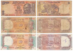Rupees 10, signed S. Venkitaramanan and C. Rangarajan (2), fancy numbers, 100000, 400000 a