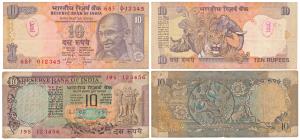 Rupees 10, signed C. Rangarajan and R.N. Malhotra, fancy numbers, 012345 and 123456. Very 