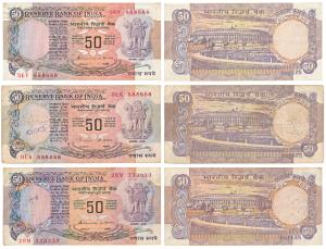 Rupees 50 (3), signed S. Venkitaramanan (2), & C. Rangarajan, fancy number 333333, 888888 