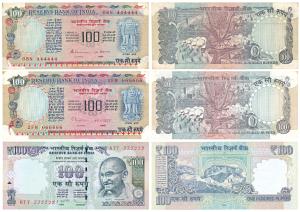 Rupees 100, signed S. Venkitaramanan, fancy number 444444; C. Rangarajan 666666; D. Subbar