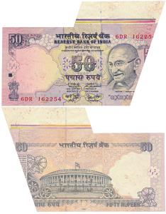 Rupees 50, signed Y. V. Reddy, Error, extra paper with a light impression of another seria