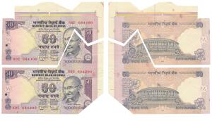 Rupees 50, signed D. Subbarao, Error, a pair of 2 consecutive notes, the first with extra 
