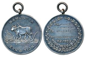 Moorsheedabad, Banjatia Exhibition, Silver Medal, 23.3g, 1917, obv. a Bull and a plough in
