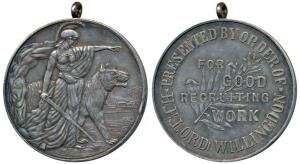Lord Willingdon’s Medal For Good Recruiting Work, Silver Medal, 34.25g, obv. Victory stand