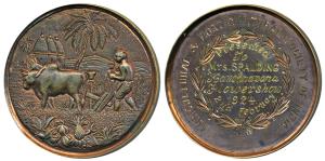 Agricultural and Horticultural Society of India, Copper Medal, 52.29g, obv. Hindu ryot plo