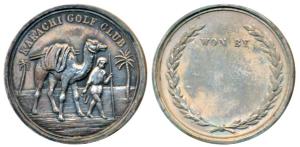 Karachi Golf Club, Silver Medal, 5.7g, obv. a man leading a camel, the camel carrying what