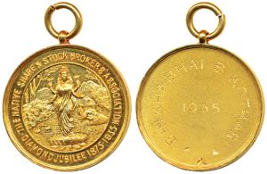 The Native Share & Stock Brokers Association, Gold Medal, 16.74g, obv. Laxmiji standing on