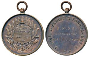 Western India Football Association, Copper Medal, 25.11g, rev. Civil and Services Tourname